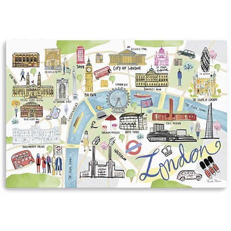 24"" Fun Illustrated London Map Canvas Wall Art