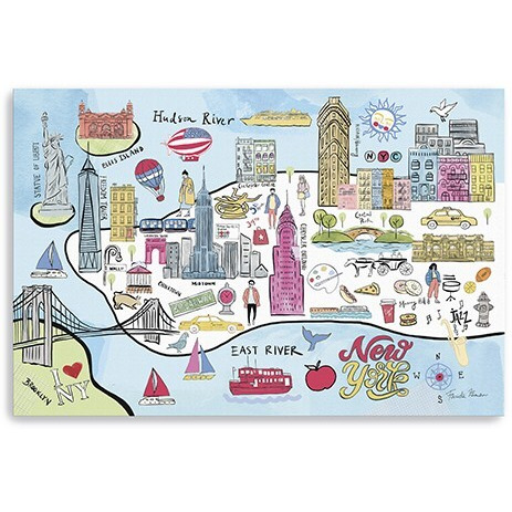 48"" Fun Illustrated Nyc Map Canvas Wall Art