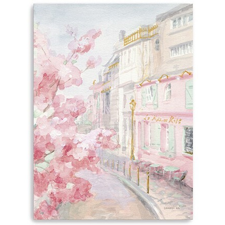 24"" Pretty Pastel Pink Paris Street Canvas Wall Art