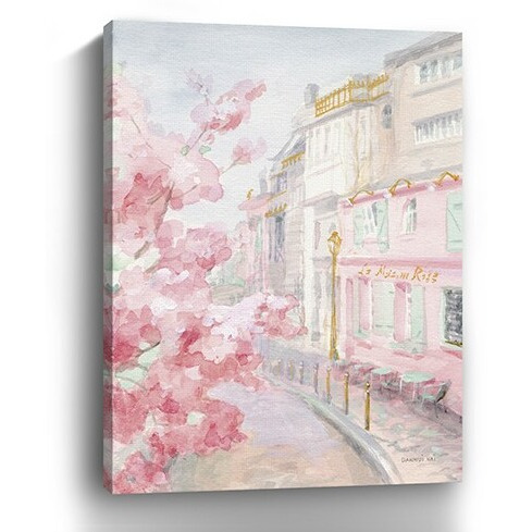 24"" Pretty Pastel Pink Paris Street Canvas Wall Art