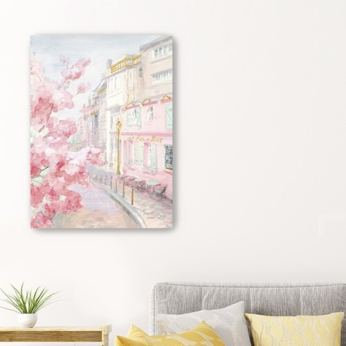 32"" Pretty Pastel Pink Paris Street Canvas Wall Art