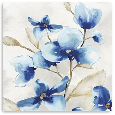 40"" X 40"" Watercolor Shades Of Blue Floral Canvas Wall Art
