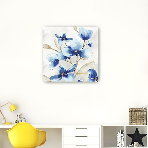 40"" X 40"" Watercolor Shades Of Blue Floral Canvas Wall Art