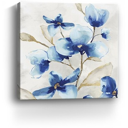 40"" X 40"" Watercolor Shades Of Blue Floral Canvas Wall Art