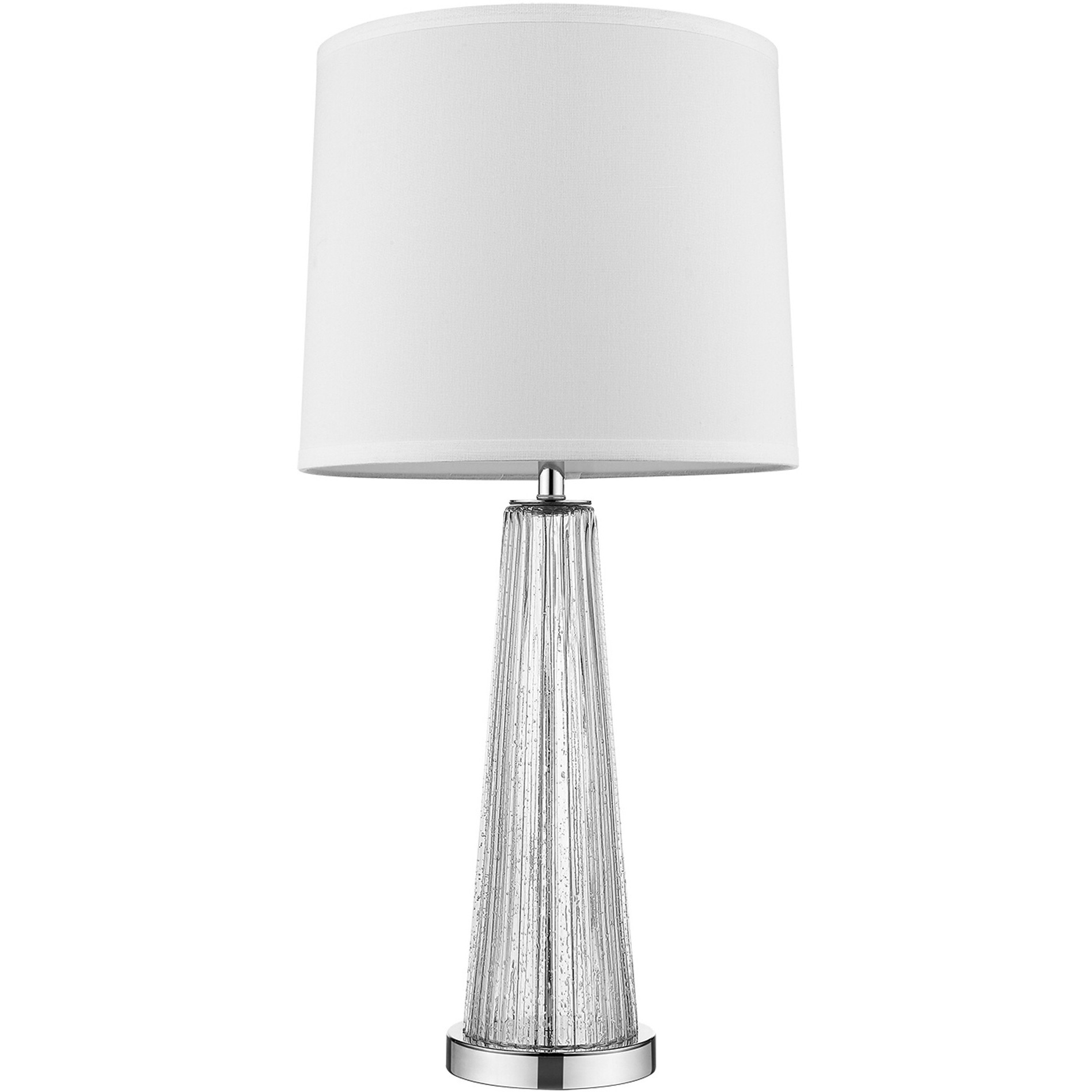 Chiara 1-Light Clear Glass And Polished Chrome Table Lamp With Off White Shantung Shade