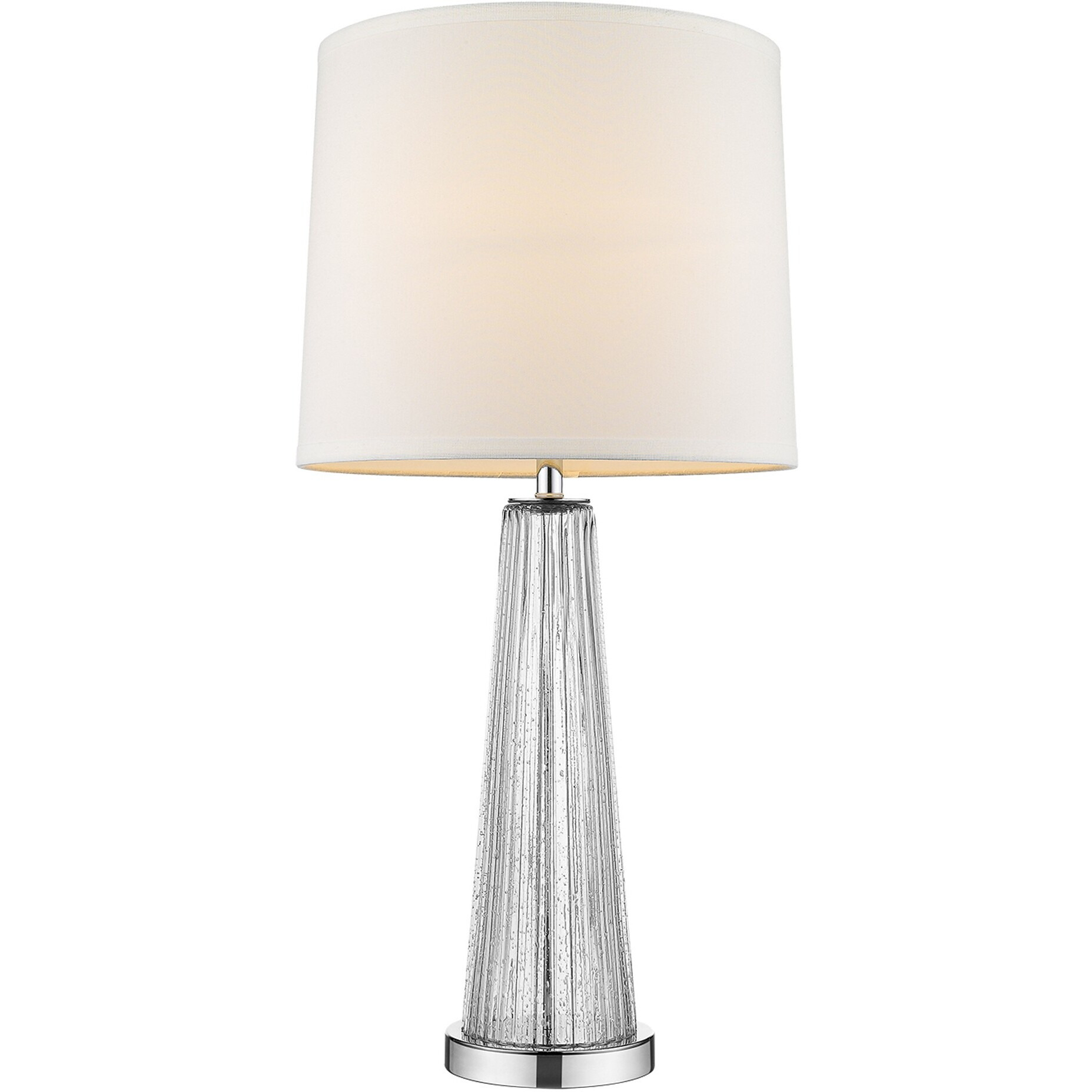 Chiara 1-Light Clear Glass And Polished Chrome Table Lamp With Off White Shantung Shade