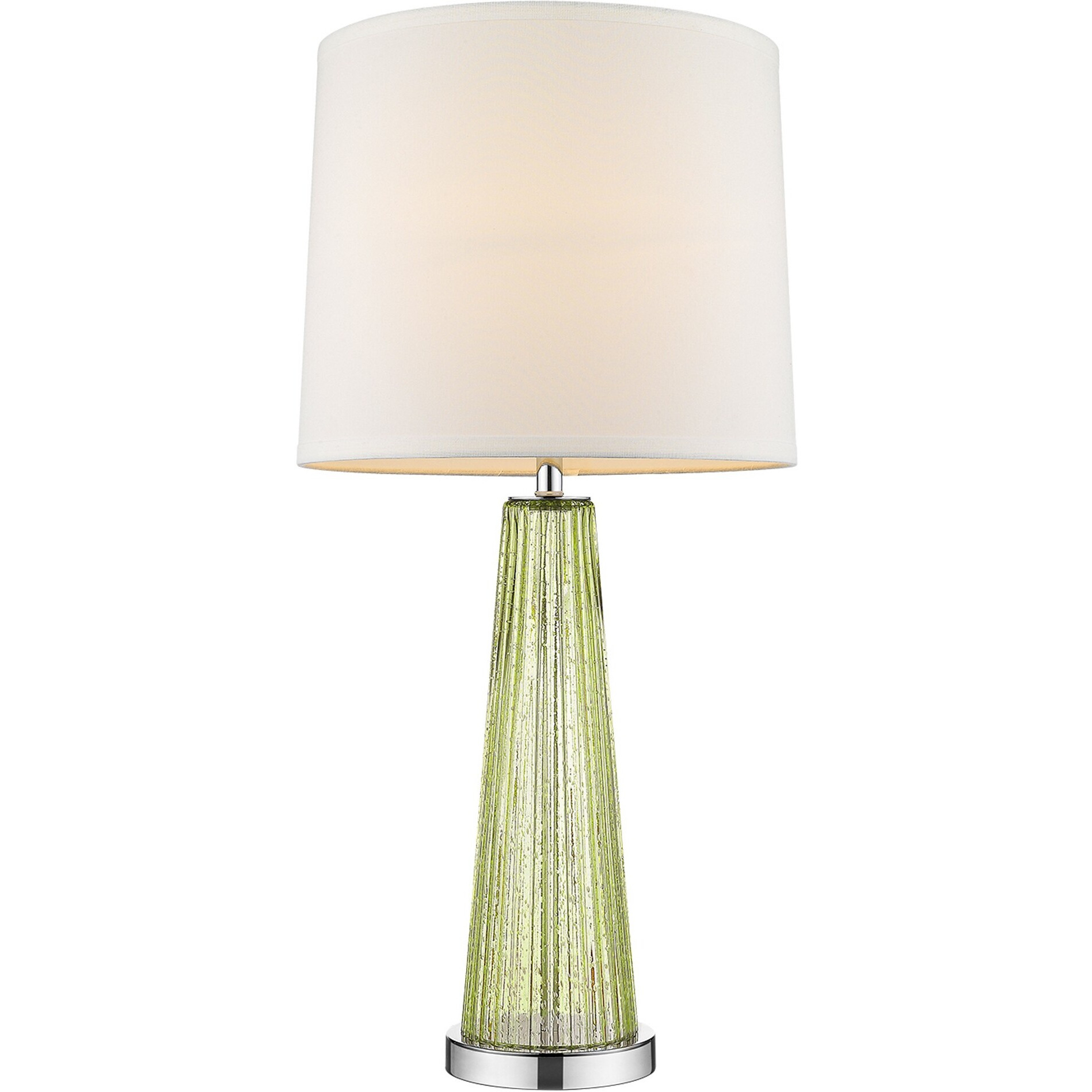 Chiara 1-Light Apple Green Glass And Polished Chrome Table Lamp With Off White Shantung Shade