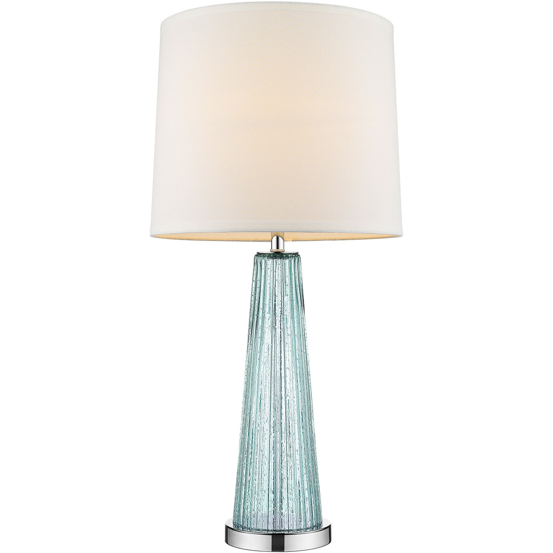 Chiara 1-Light Seafoam Glass And Polished Chrome Table Lamp With Off White Shantung Shade