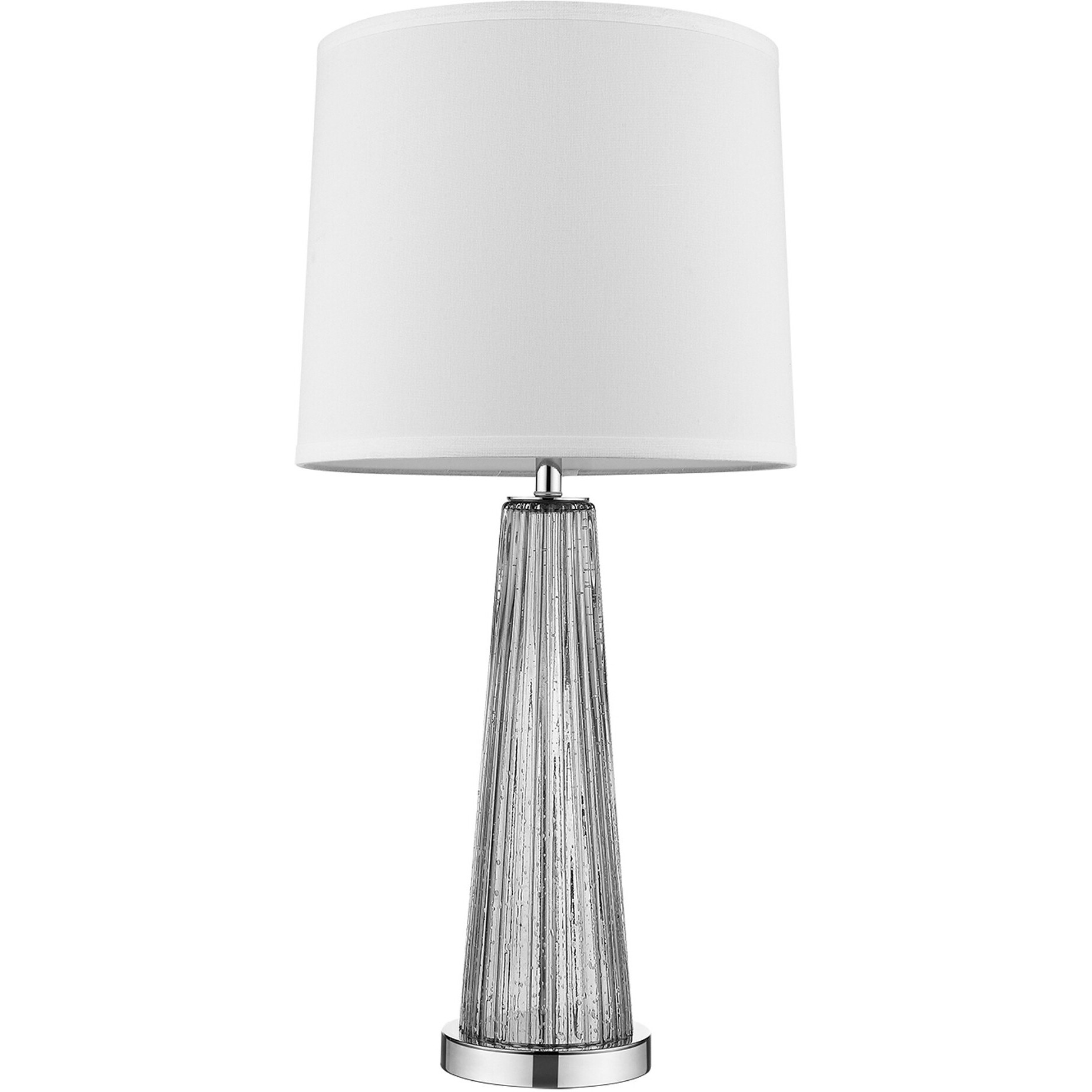 Chiara 1-Light Steel Glass And Polished Chrome Table Lamp With Off White Shantung Shade