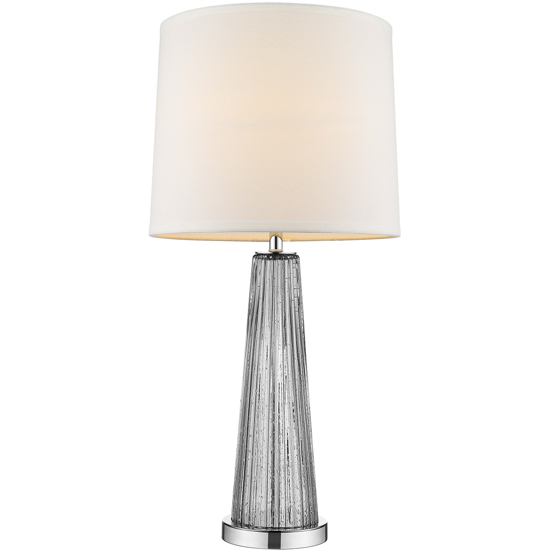 Chiara 1-Light Steel Glass And Polished Chrome Table Lamp With Off White Shantung Shade