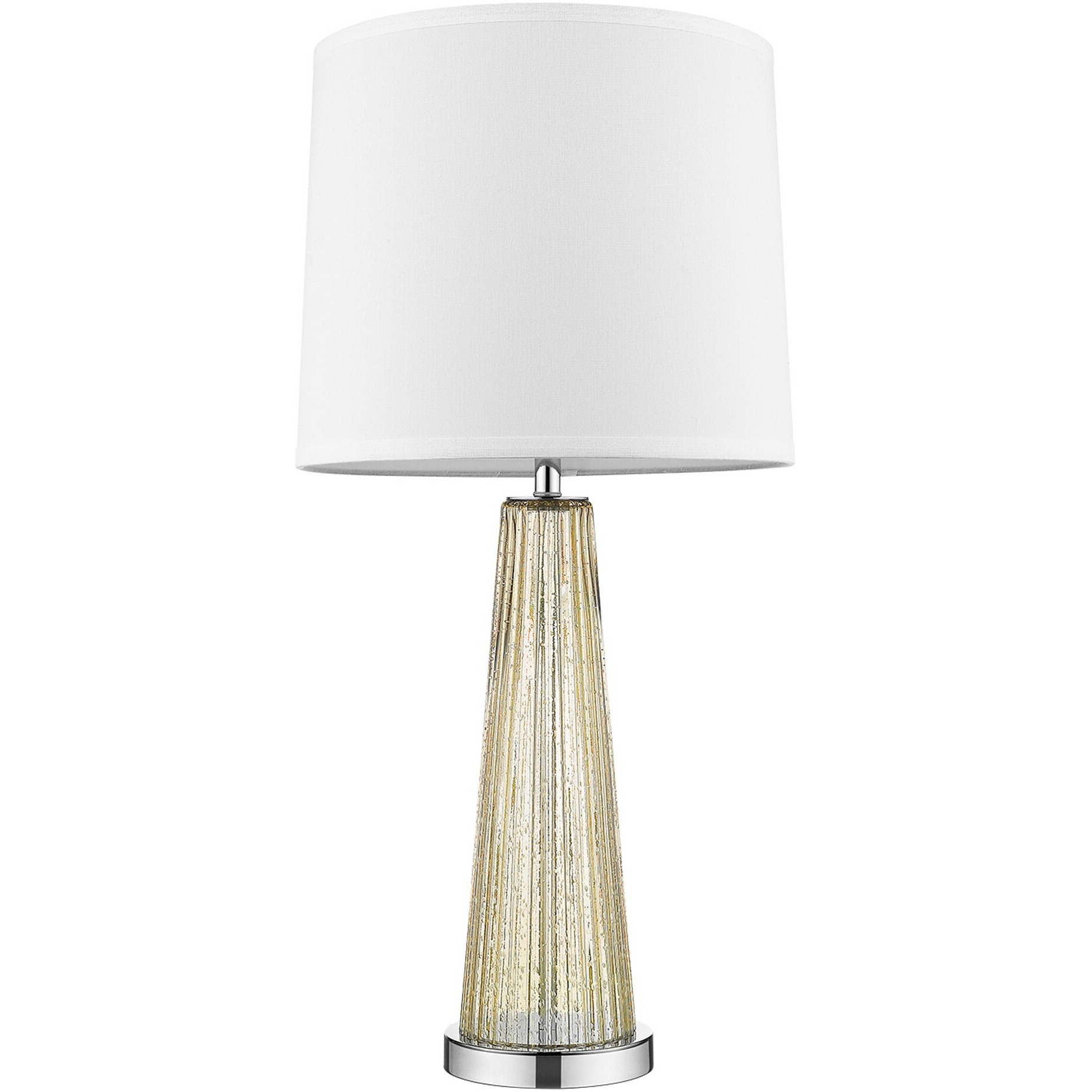 Chiara 1-Light Champagne Glass And Polished Chrome Table Lamp With Off White Shantung Shade