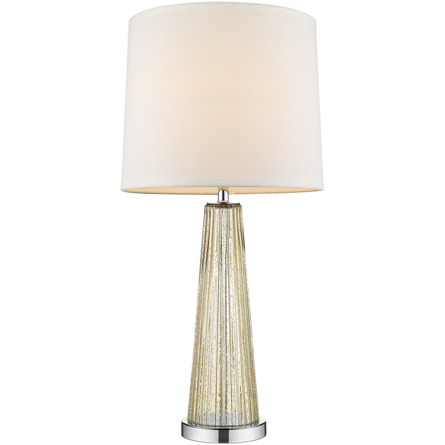 Chiara 1-Light Champagne Glass And Polished Chrome Table Lamp With Off White Shantung Shade