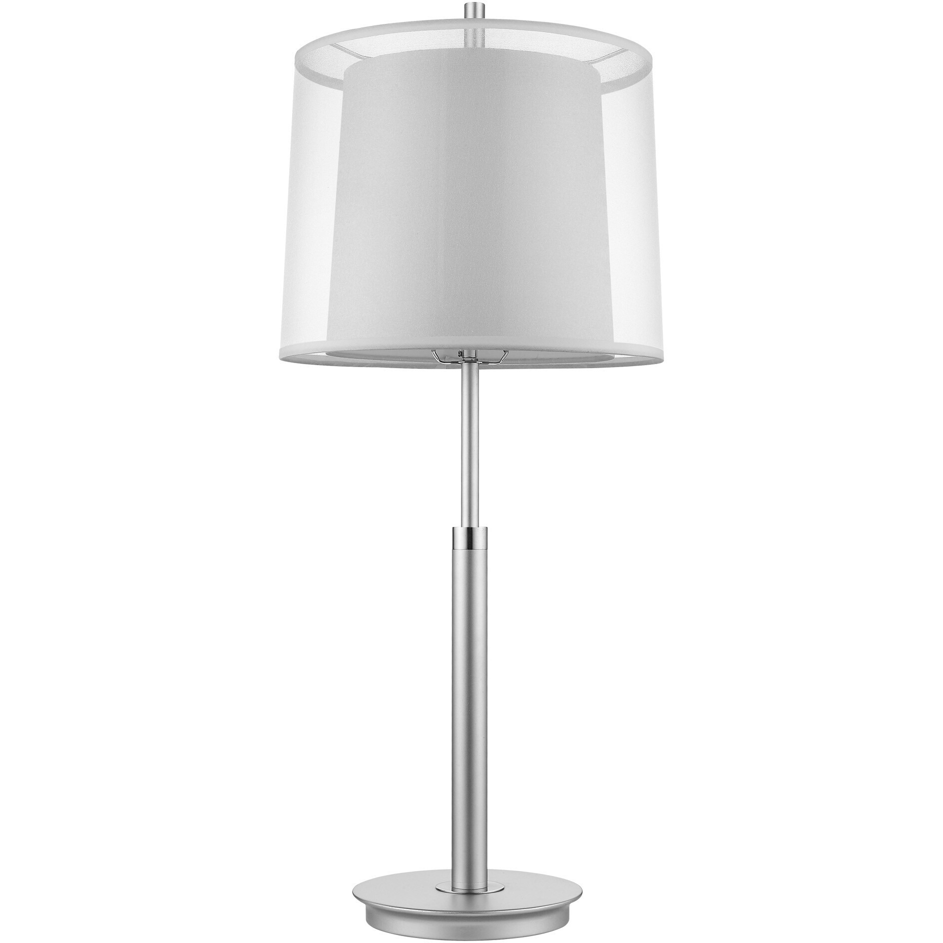 Nimbus 1-Light Metallic Silver And Polished Chrome Table Lamp With Sheer Snow Double Shantung Shade