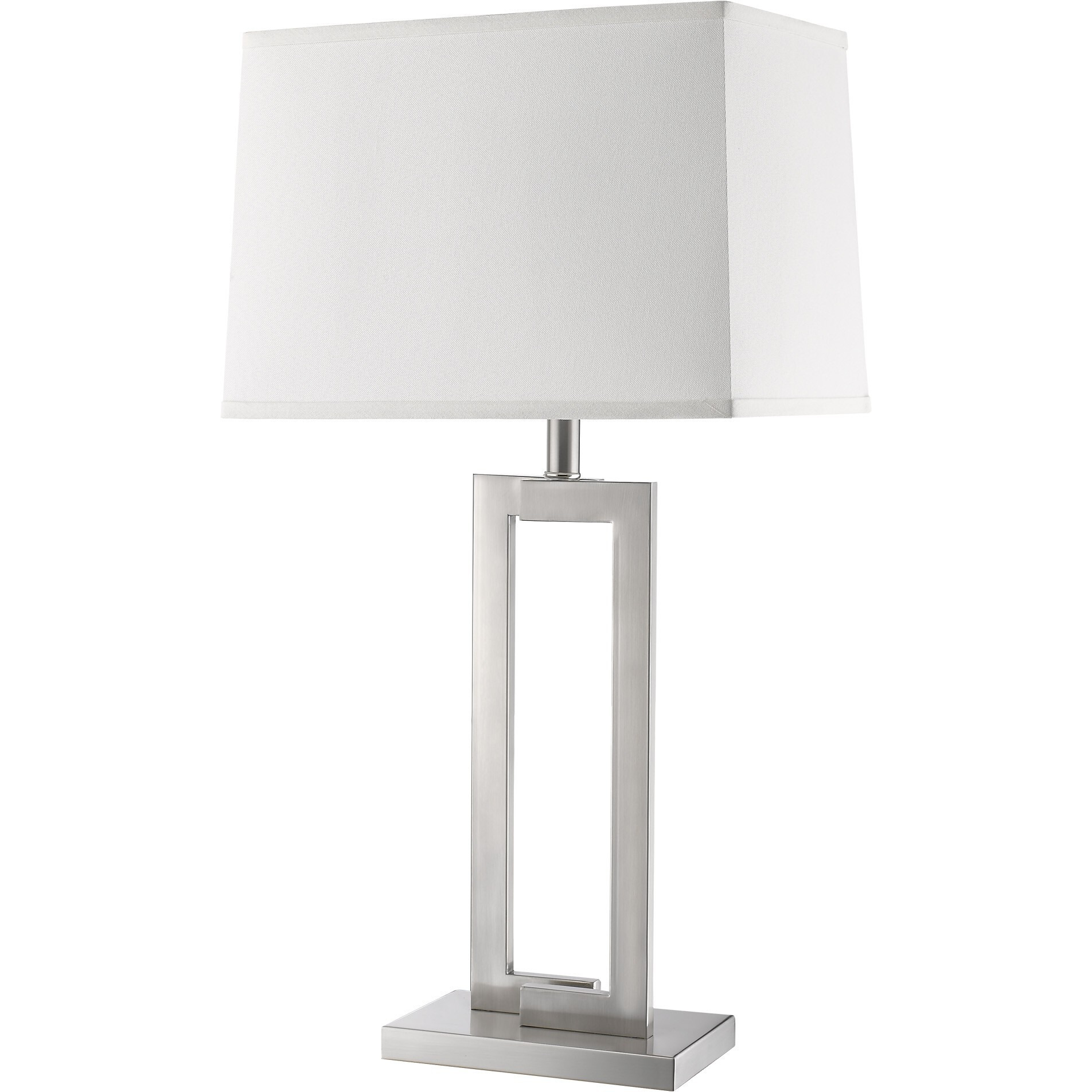Riley 1-Light Brushed Nickel Table Lamp With Off White Shantung Shade