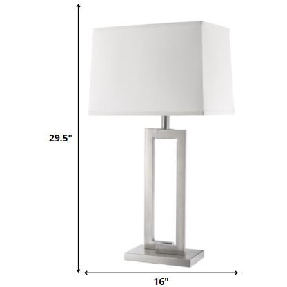 Riley 1-Light Brushed Nickel Table Lamp With Off White Shantung Shade