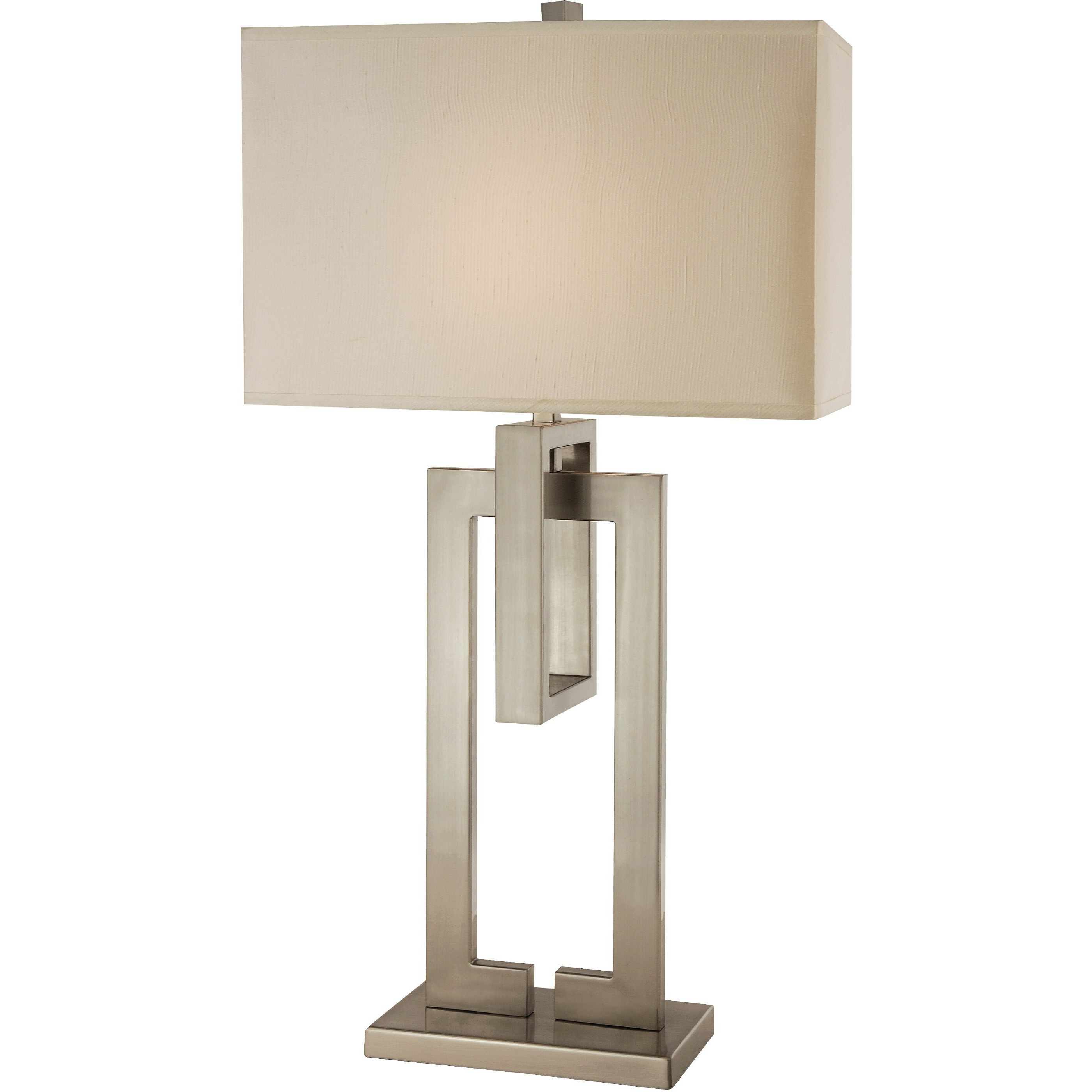 Precision 1-Light Brushed Nickel Table Lamp With Ivory Shantung Shade