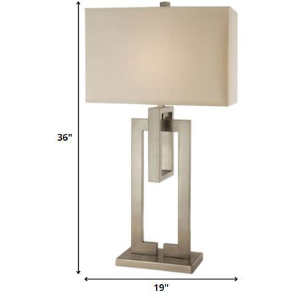 Precision 1-Light Brushed Nickel Table Lamp With Ivory Shantung Shade