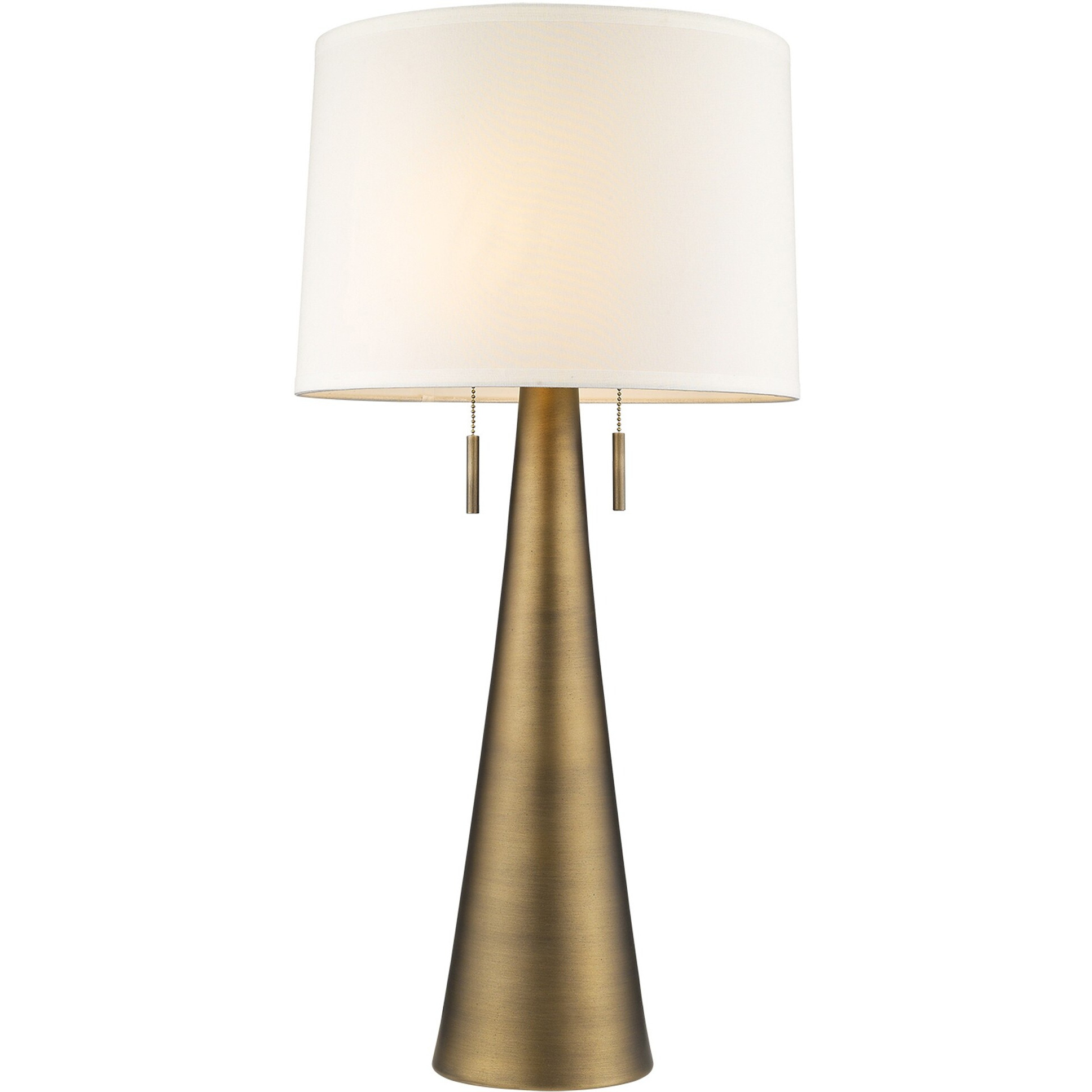 Muse 2-Light Hand Painted Antique Gold Table Lamp With Off White Shantung Shade