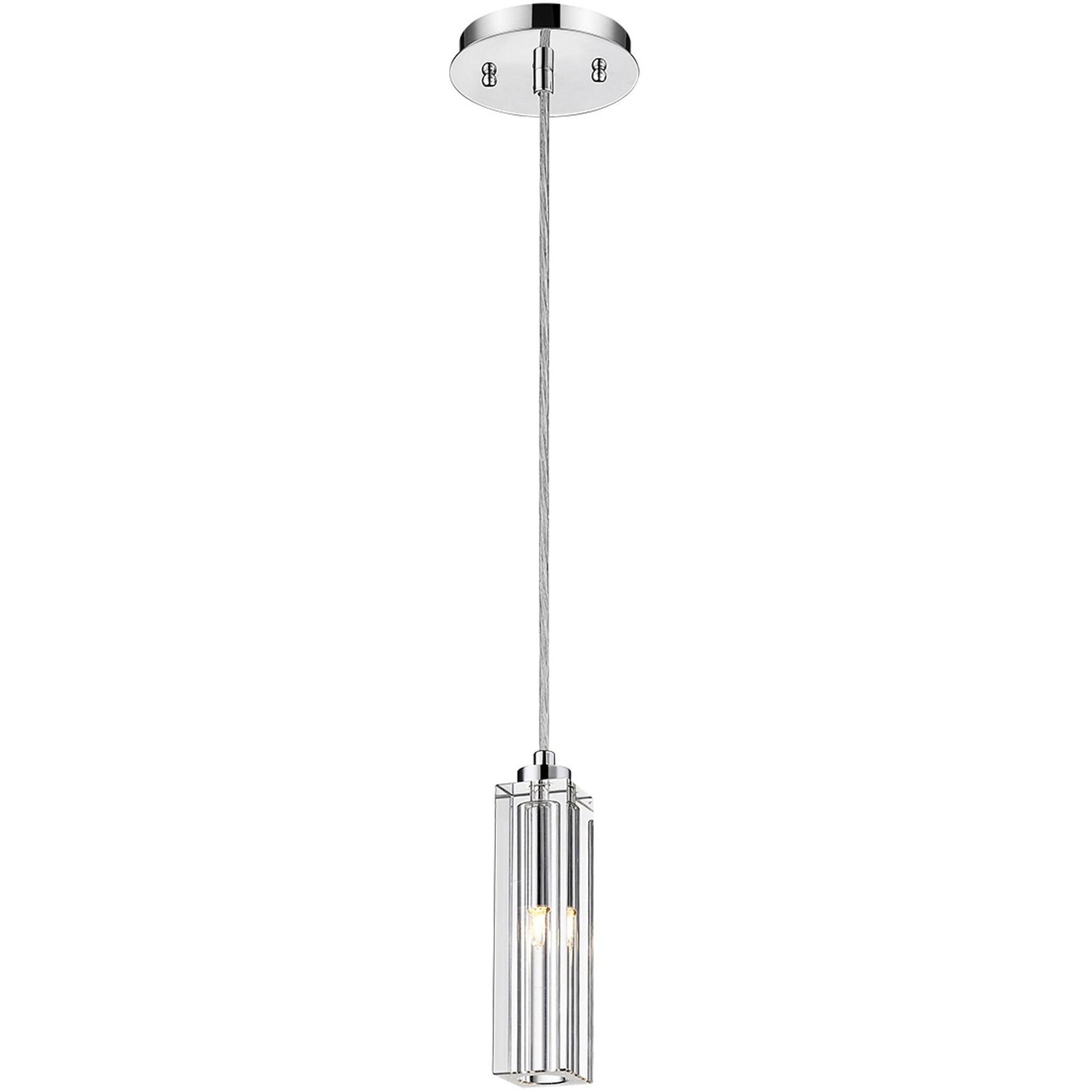 Solo 1-Light Polished Chrome Pendant With Square 4-Sided Cut Crystal Shade