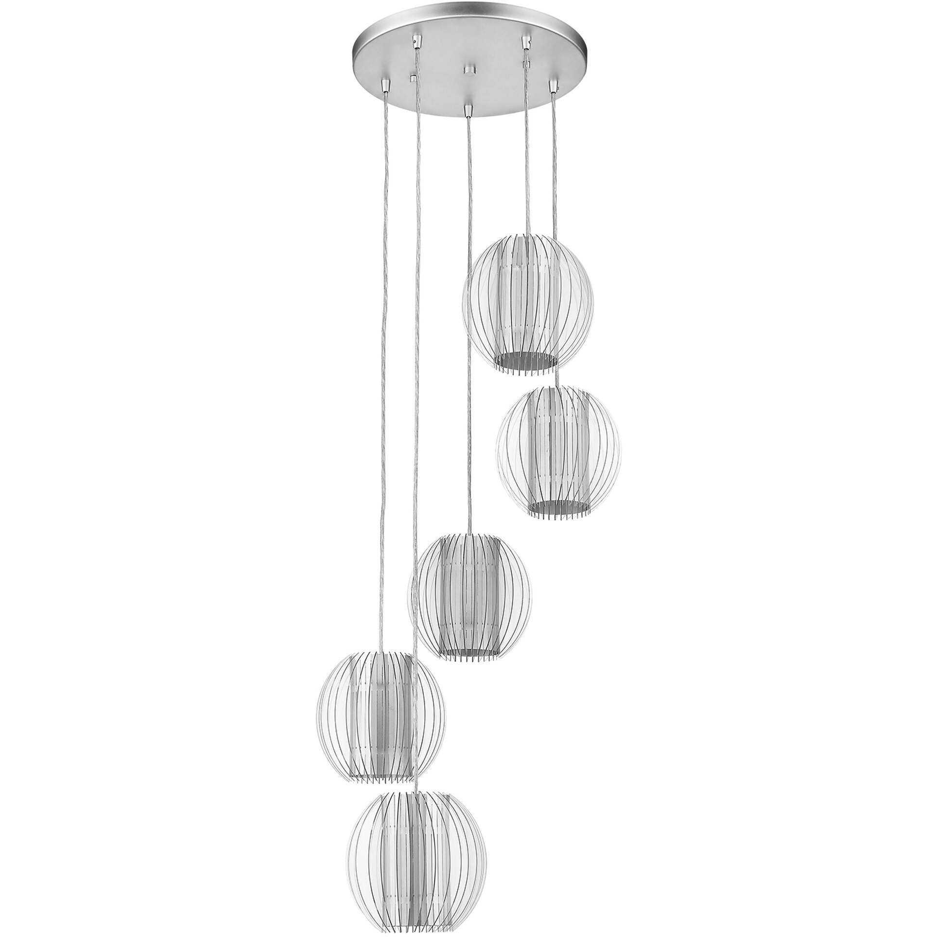 Five Light Acrylic And Steel Shade Hanging Globe Light