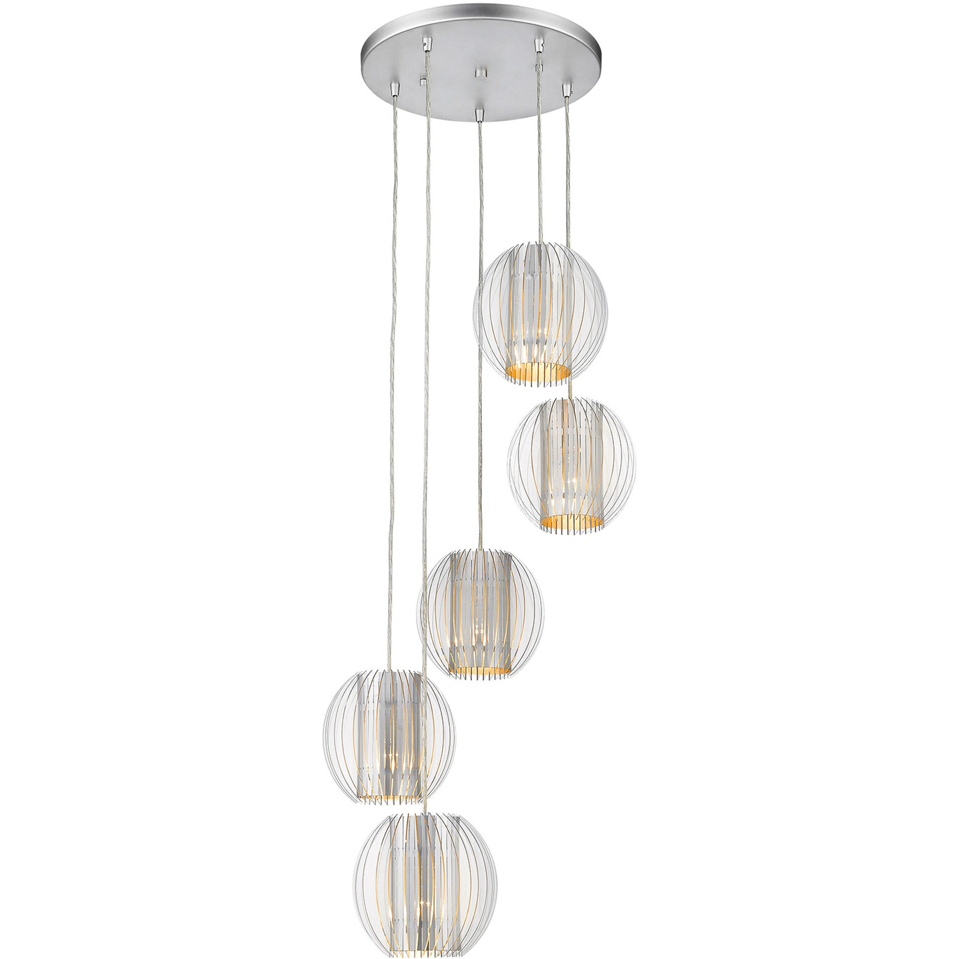 Five Light Acrylic And Steel Shade Hanging Globe Light
