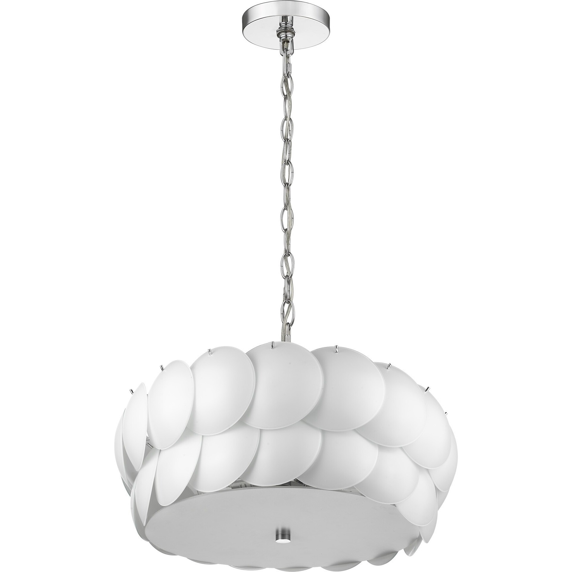 Selene 6-Light Polished Chrome Pendant With Overlapping Frosted White Glass Discs Shade