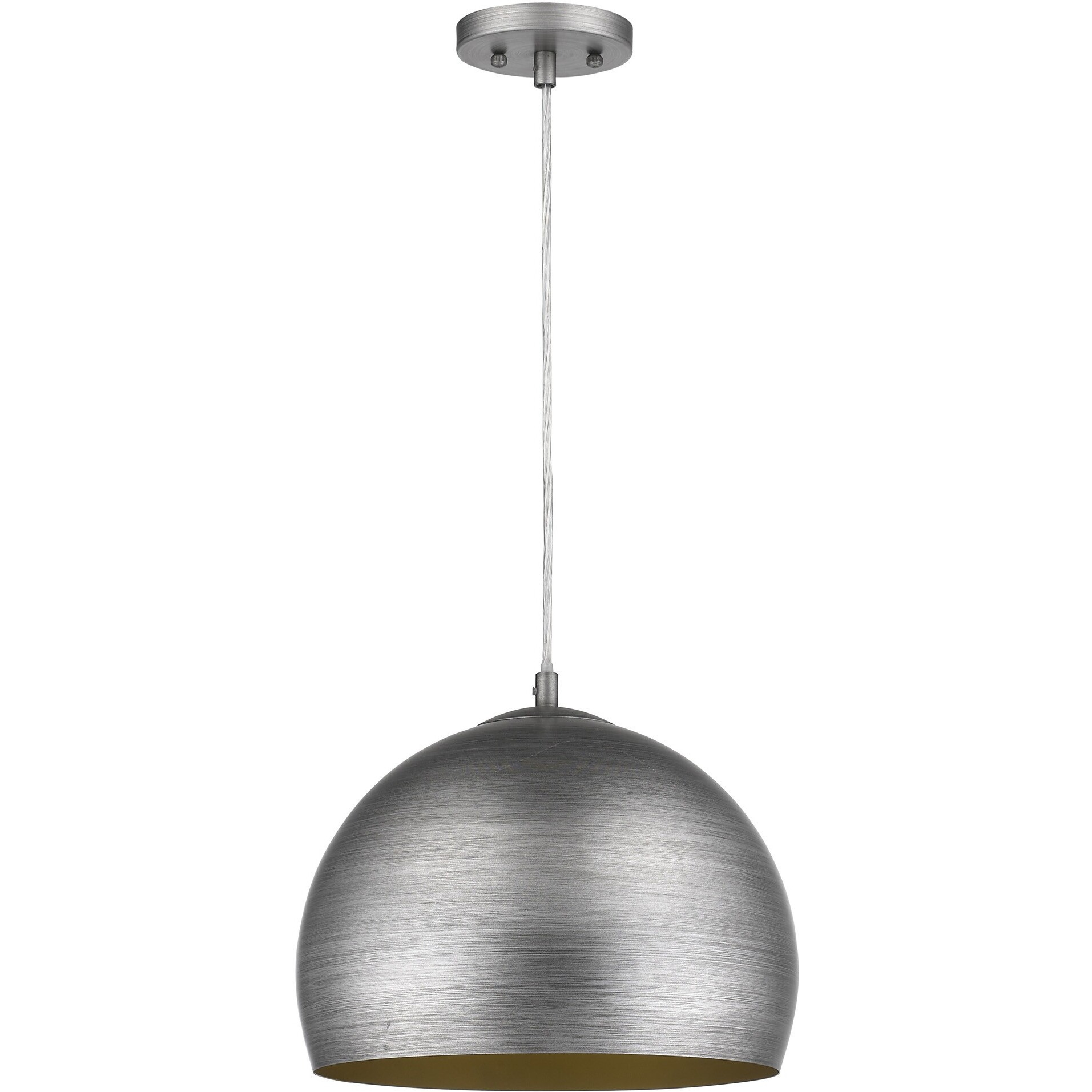 Latitude 1-Light Hand Painted Weathered Pewter Pendant With Gold Interior Shade (13.75"")