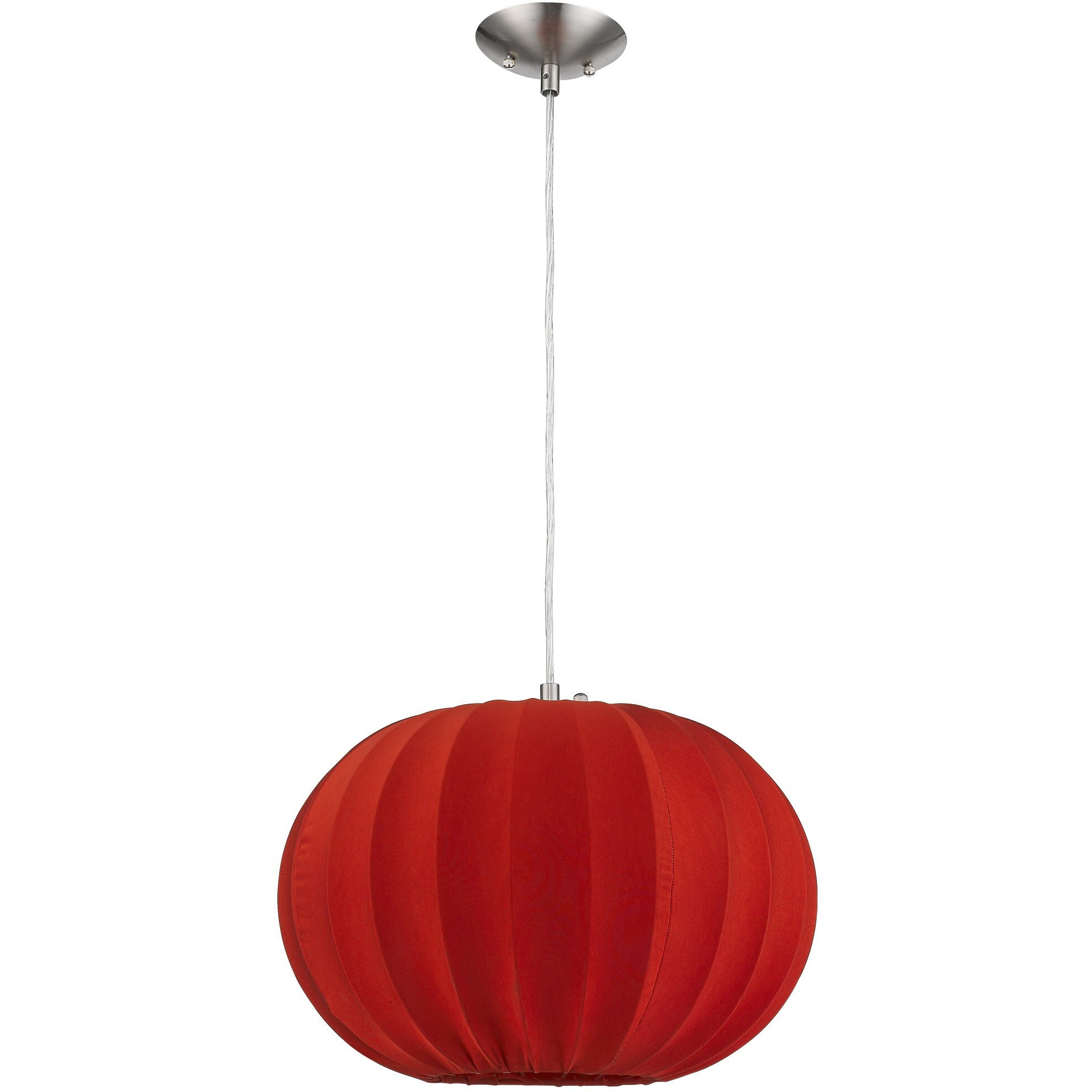 Shanghai 1-Light Brushed Nickel Pendant With Sheer Red Ribbon Shade