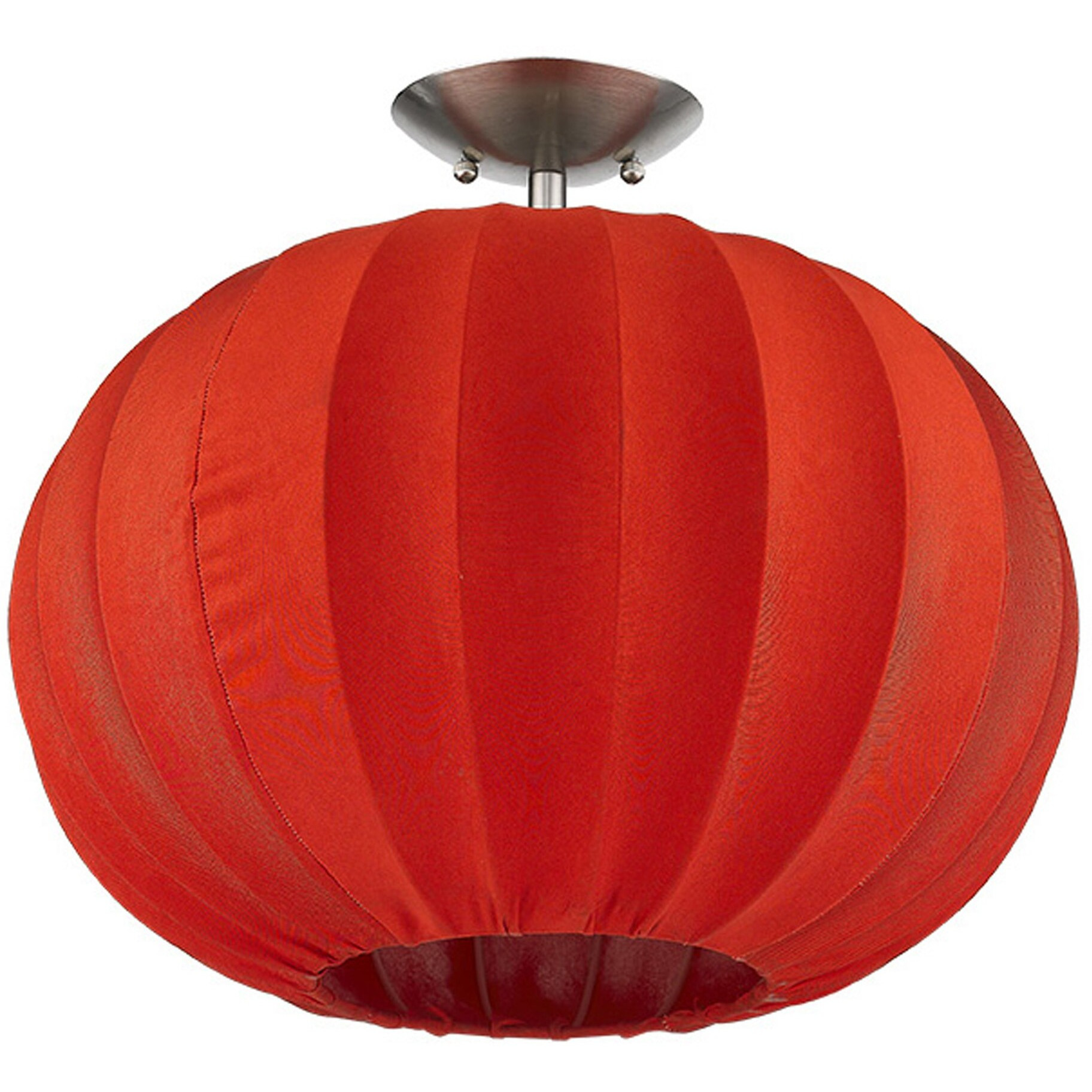 Shanghai 1-Light Brushed Nickel Pendant With Sheer Red Ribbon Shade