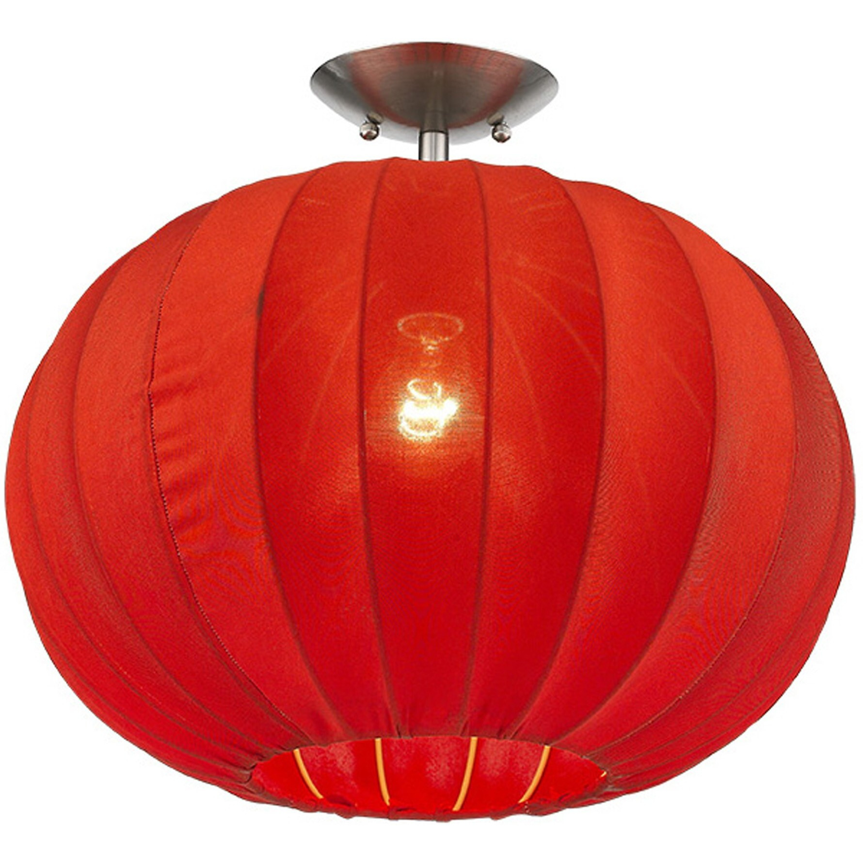 Shanghai 1-Light Brushed Nickel Pendant With Sheer Red Ribbon Shade