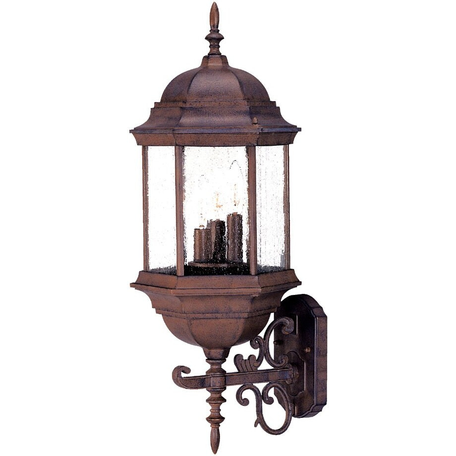 Three Light Brown Domed Textured Glass Lantern Wall Light