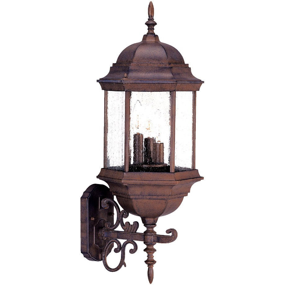 Three Light Brown Domed Textured Glass Lantern Wall Light