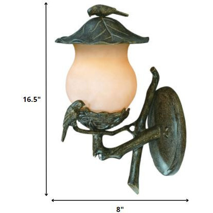 Vintage Black And Gold Bird Detail Lantern Wall Light