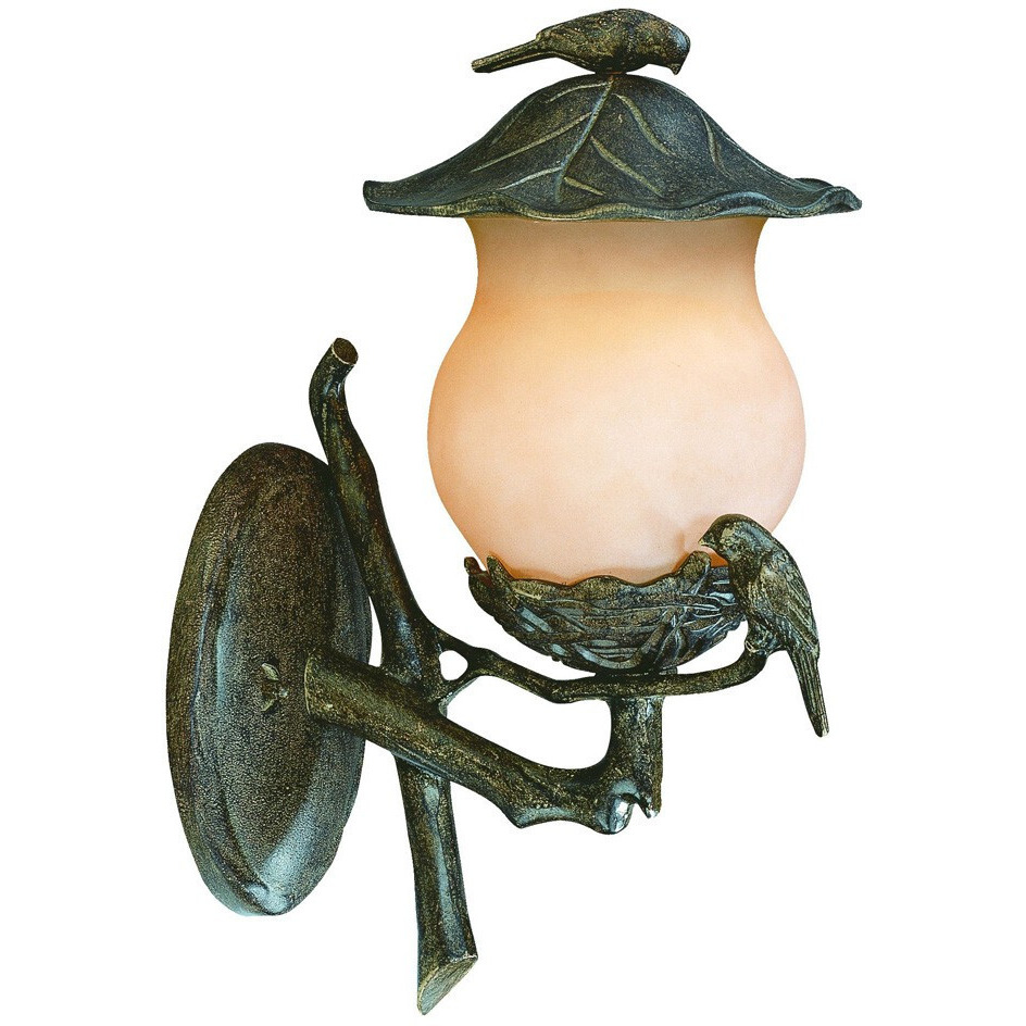 Vintage Black And Gold Bird Detail Lantern Wall Light