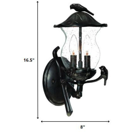 Matte Black Bird Detail Lantern Wall Light