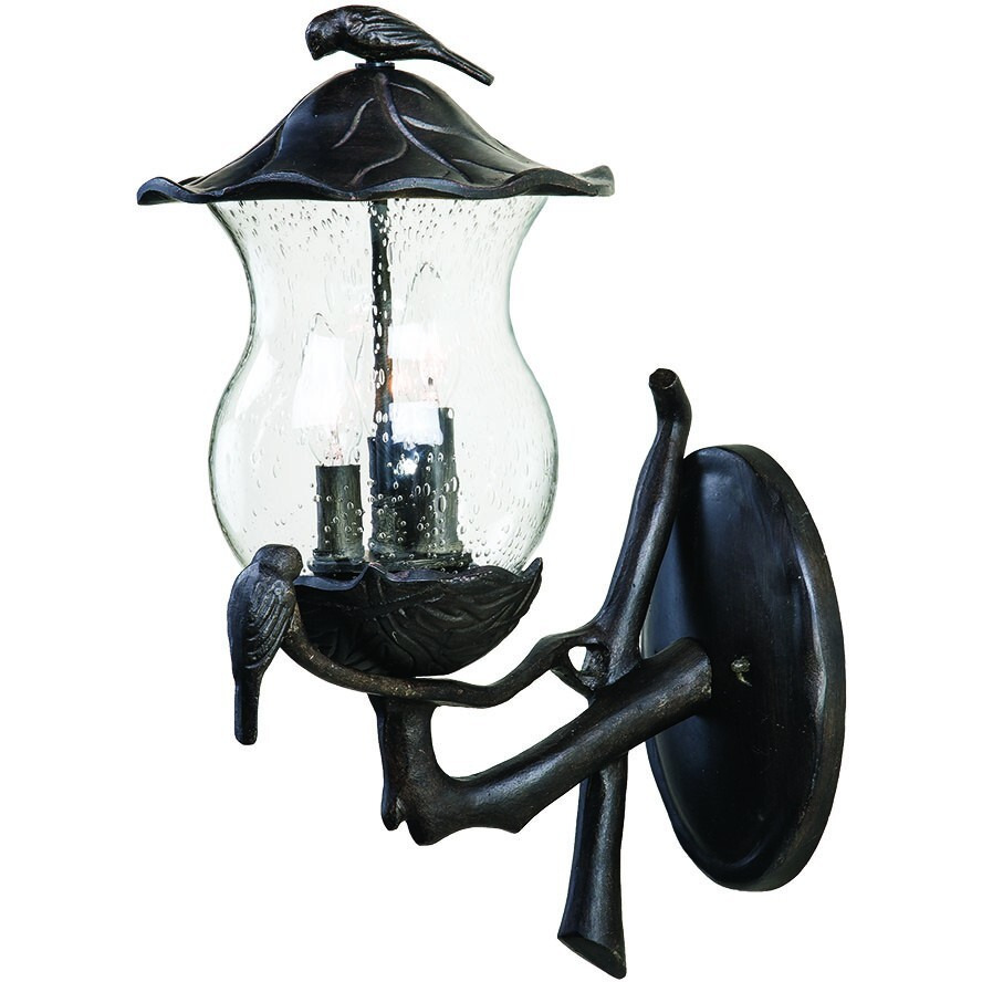 Avian 3-Light Black Coral Wall Light With Seeded Glass