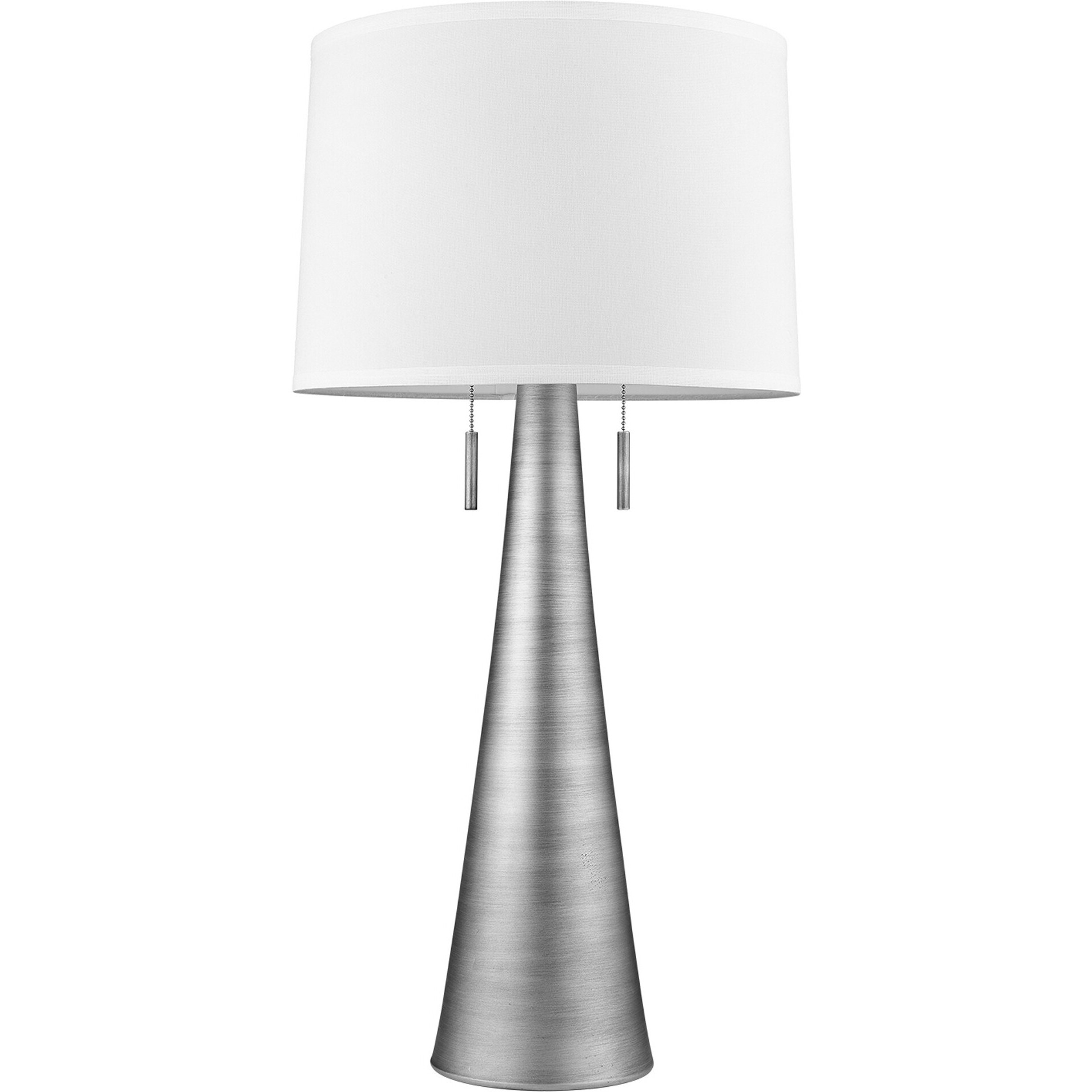 Muse 2-Light Hand Painted Weathered Pewter Table Lamp With Off White Shantung Shade