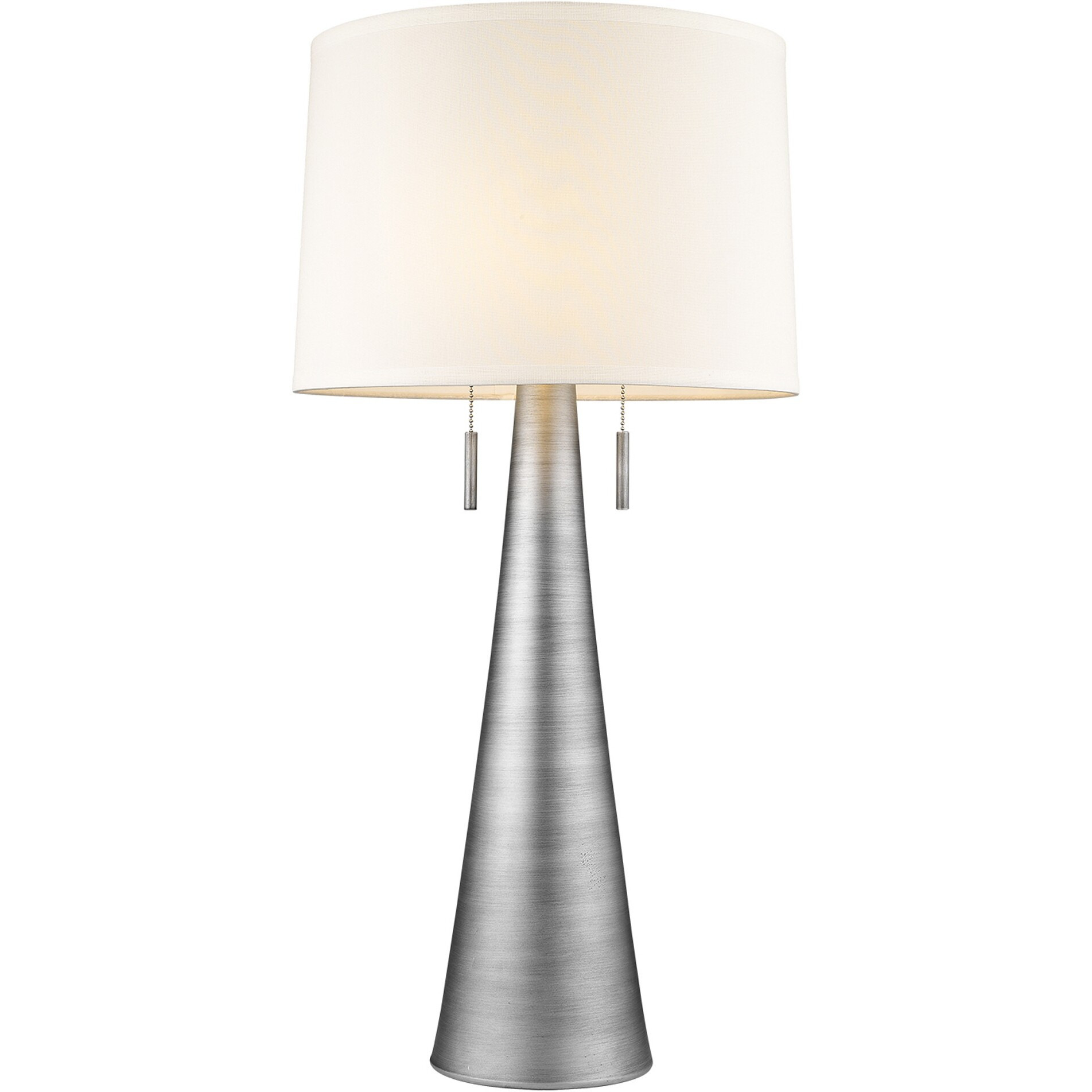 Muse 2-Light Hand Painted Weathered Pewter Table Lamp With Off White Shantung Shade