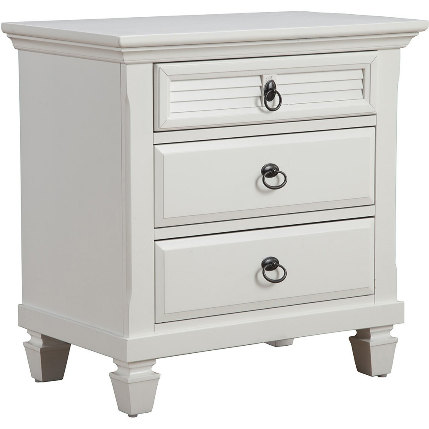 White Plantation 3 Drawer Nightstand
