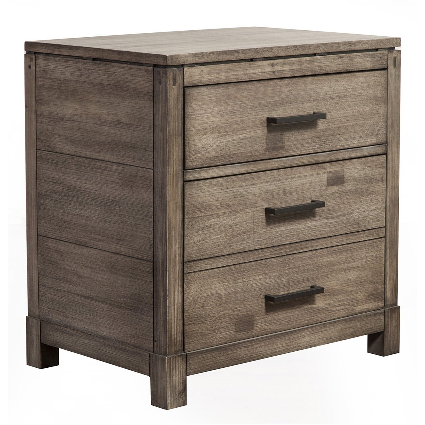 Weathered Grey Finish Wood 3 Drawer Nightstand