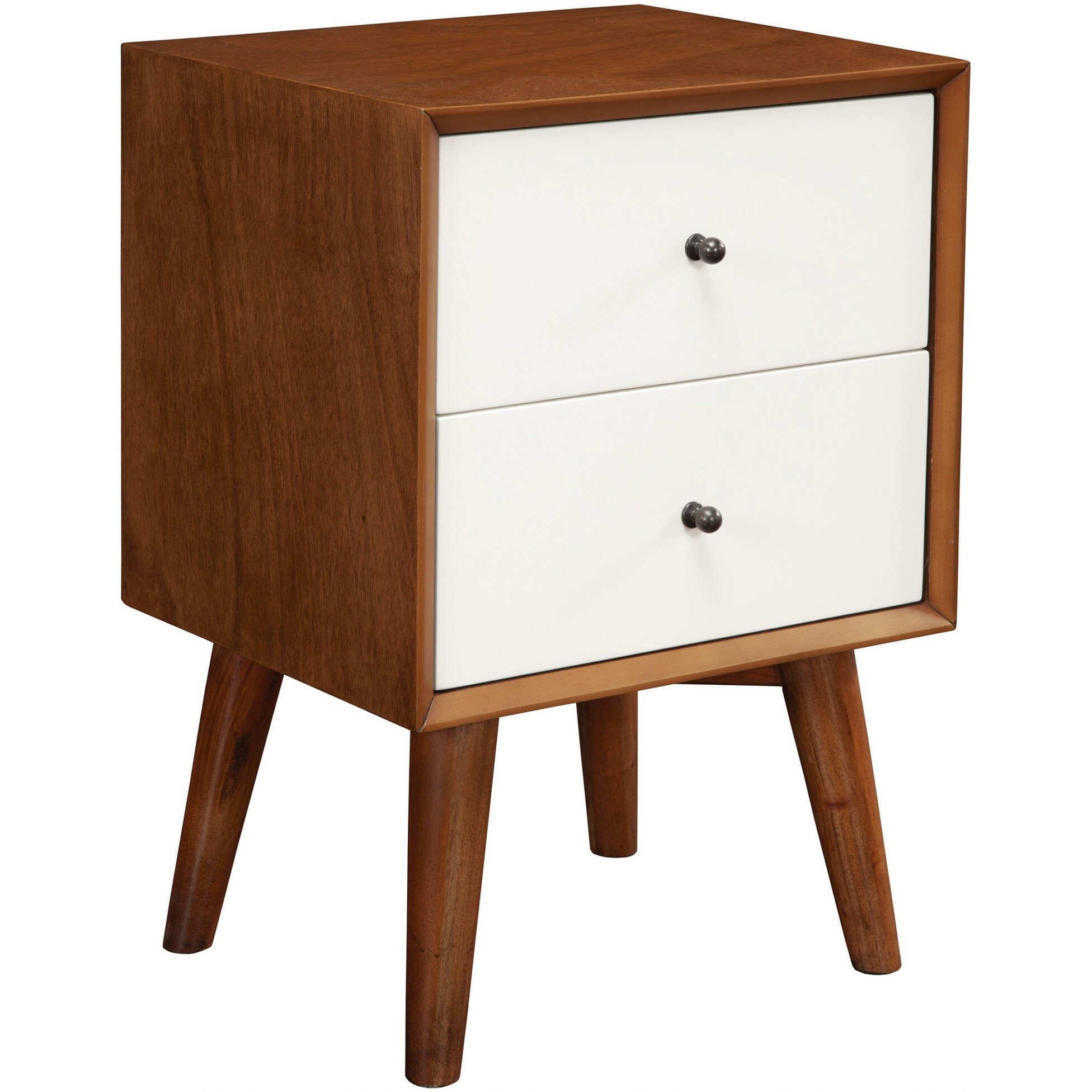 Brown And White Century Modern Wood 2 Drawer Nightstand