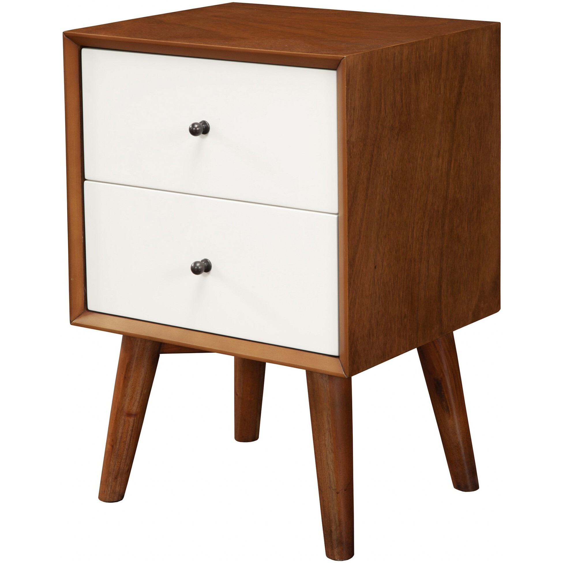 Brown And White Century Modern Wood 2 Drawer Nightstand