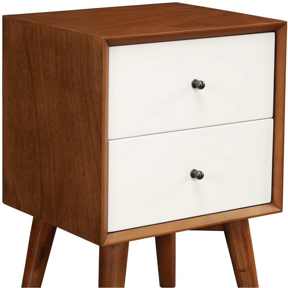 Brown And White Century Modern Wood 2 Drawer Nightstand