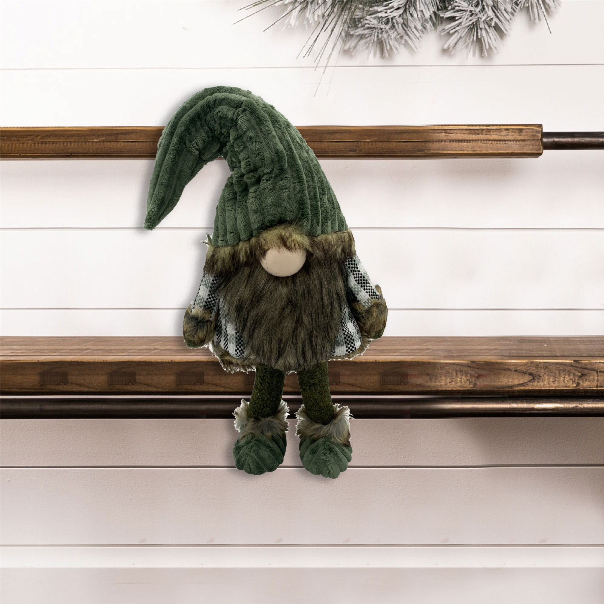 Dark Green And Plaid Fabric Gnome