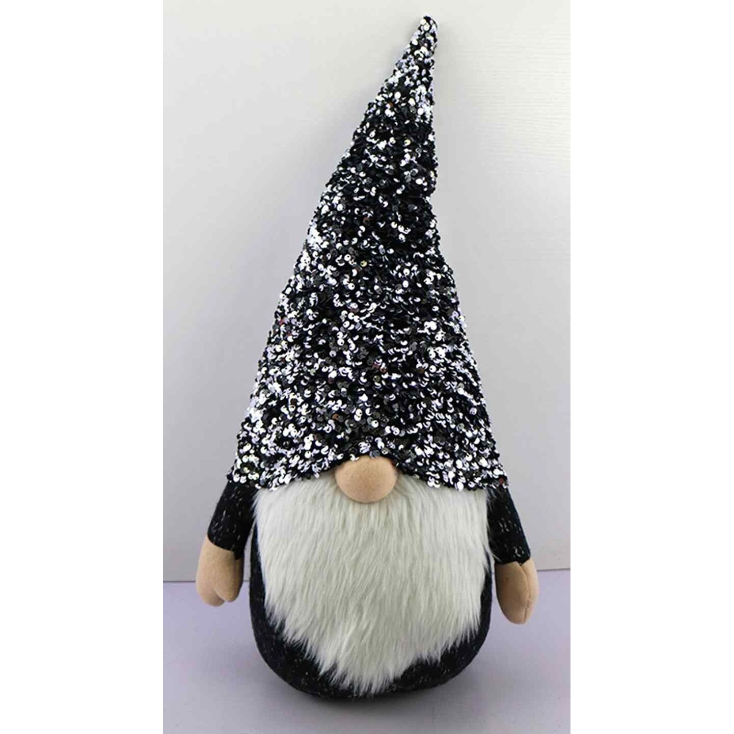 24"" Glittery Black And White Sparkle Gnome