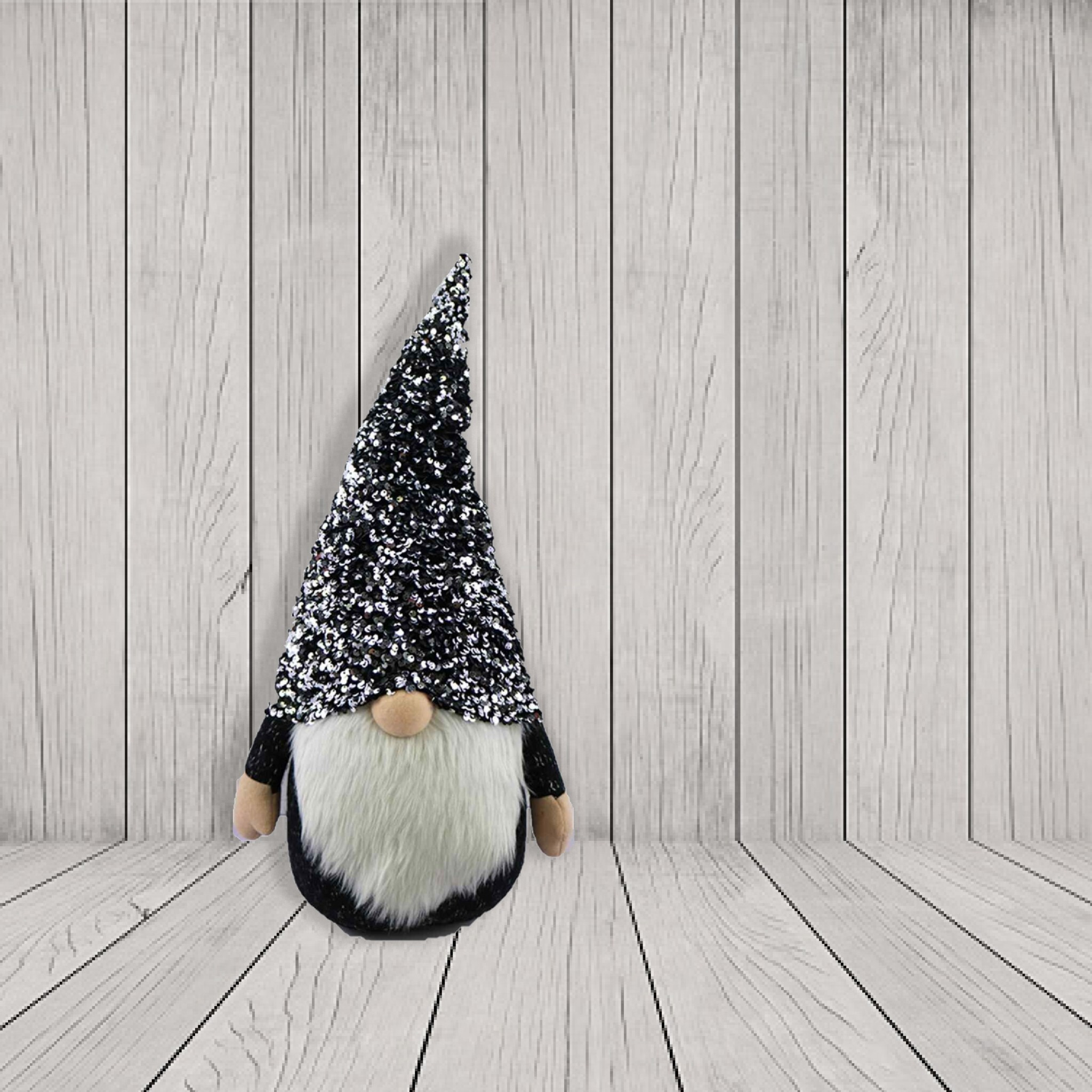 24"" Glittery Black And White Sparkle Gnome