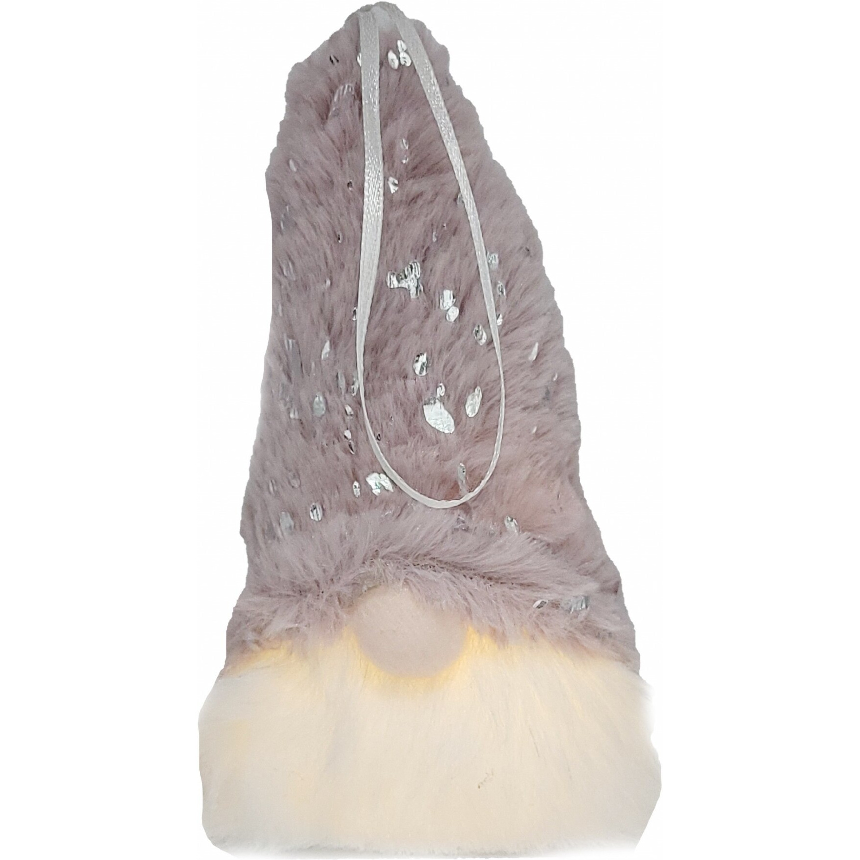 Fluffy Pink And Silver Hanging Light Up Gnome