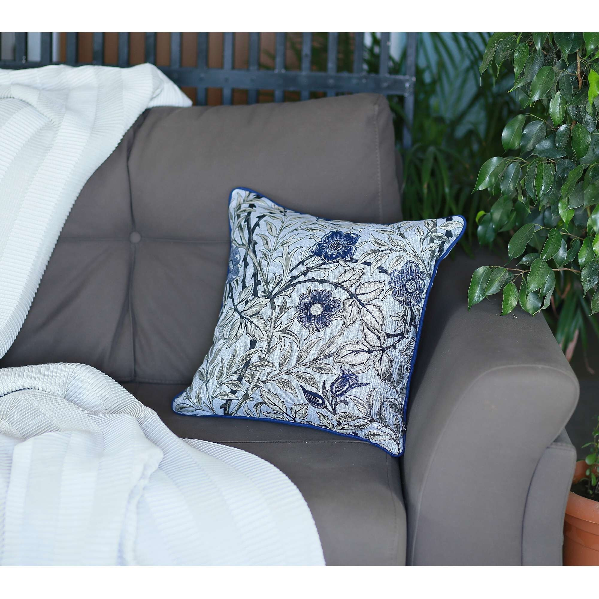 Blue And Gray Leaves Decorative Throw Pillow