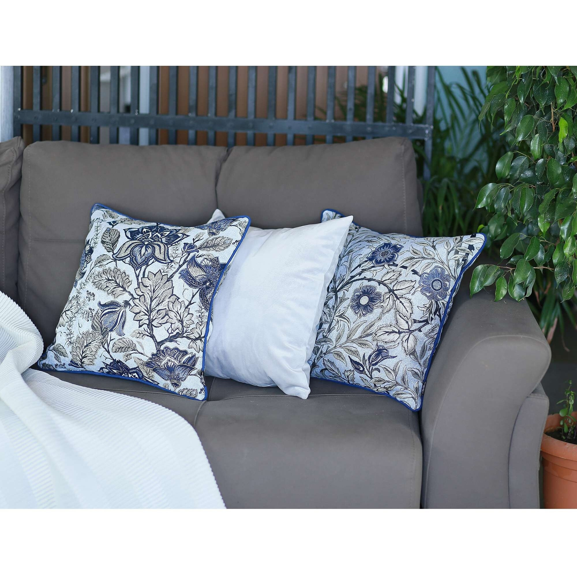 Blue And Gray Leaves Decorative Throw Pillow