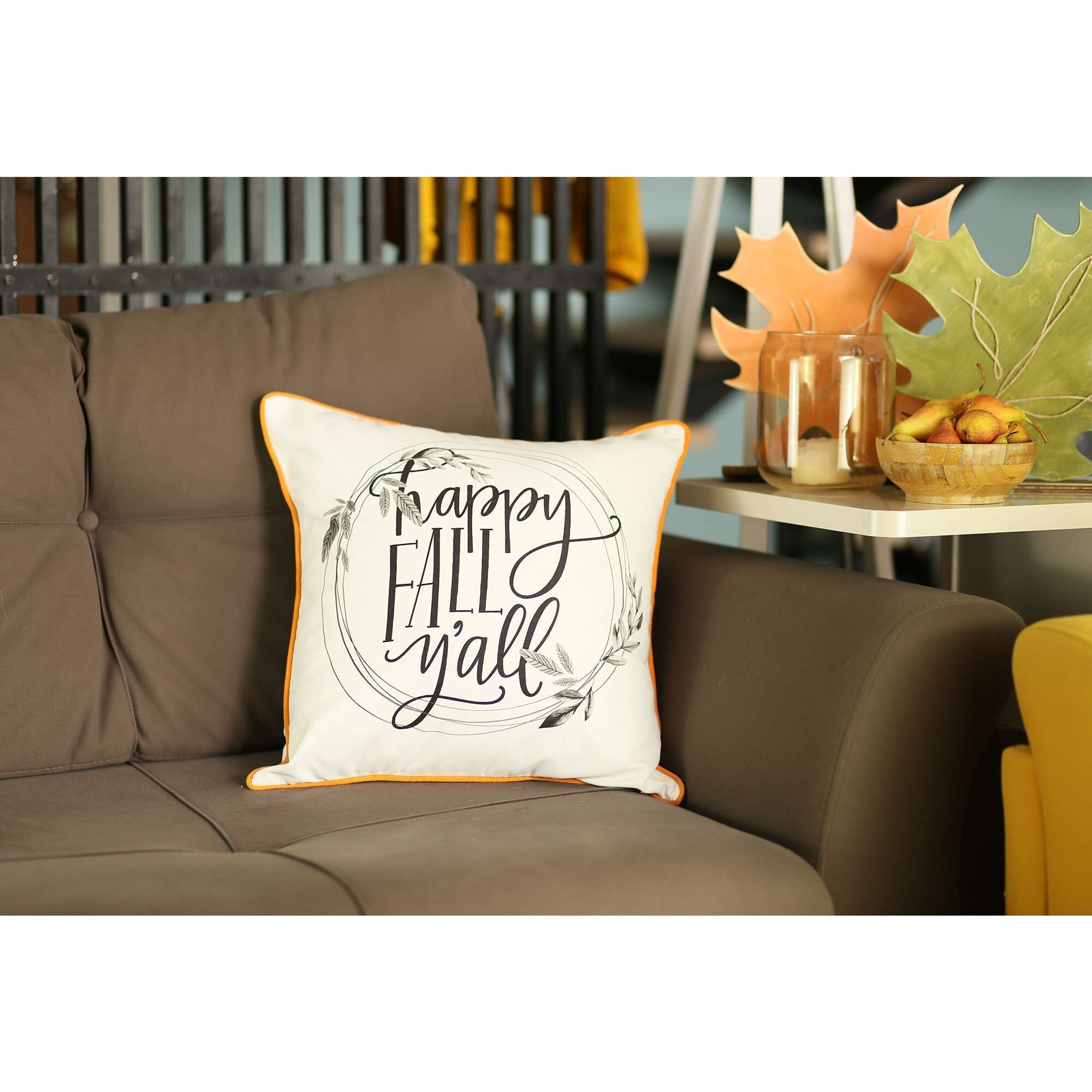 Black And White Happy Fall Throw Pillow